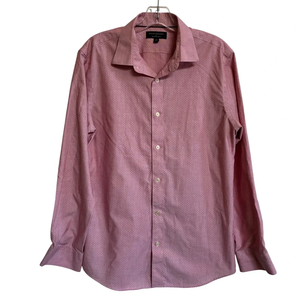 Banana Republic Mens M Pink Micro Dot Non Iron Slim Fit Button Down Shirt